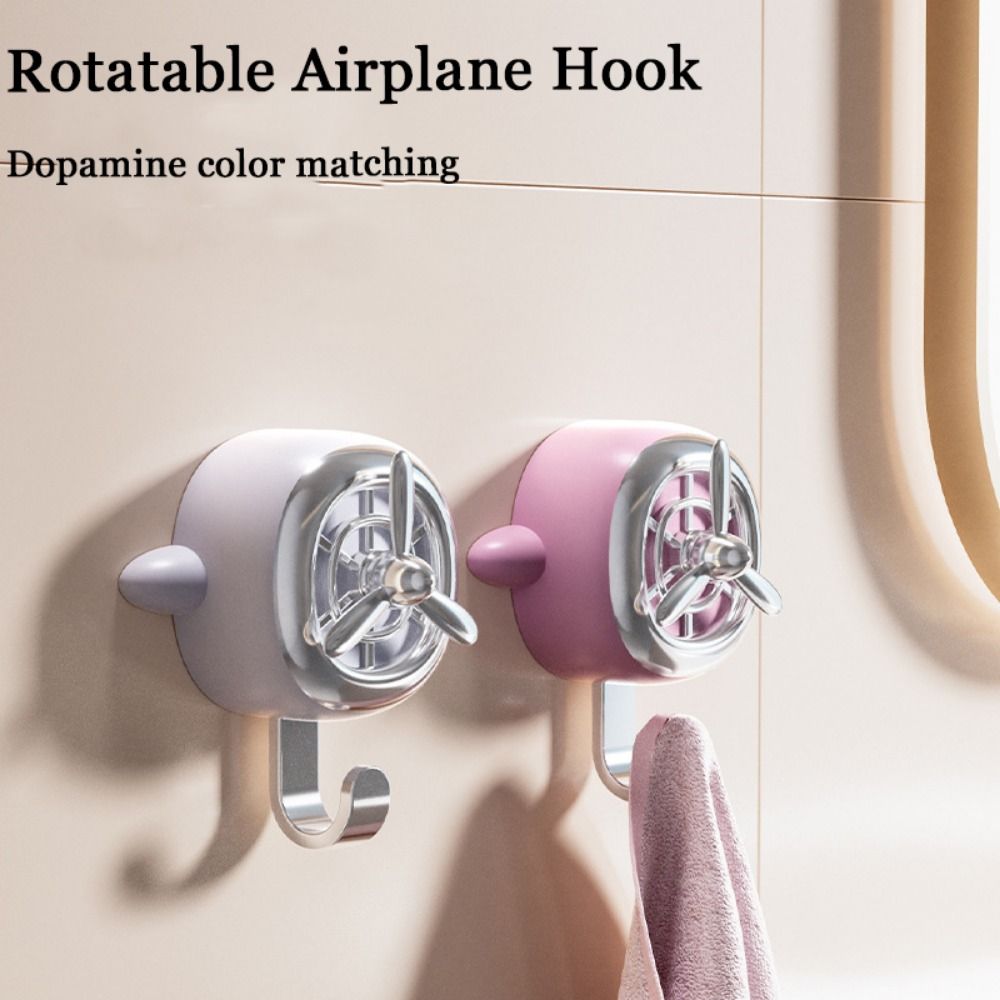 2Pcs Durable Household Hang Hooks Wall Hanging Aircraft Rotatable Adhesive Wall Hooks Strong Bearing Capacity Space-Saving Towel/Coat Hooks Bedroom