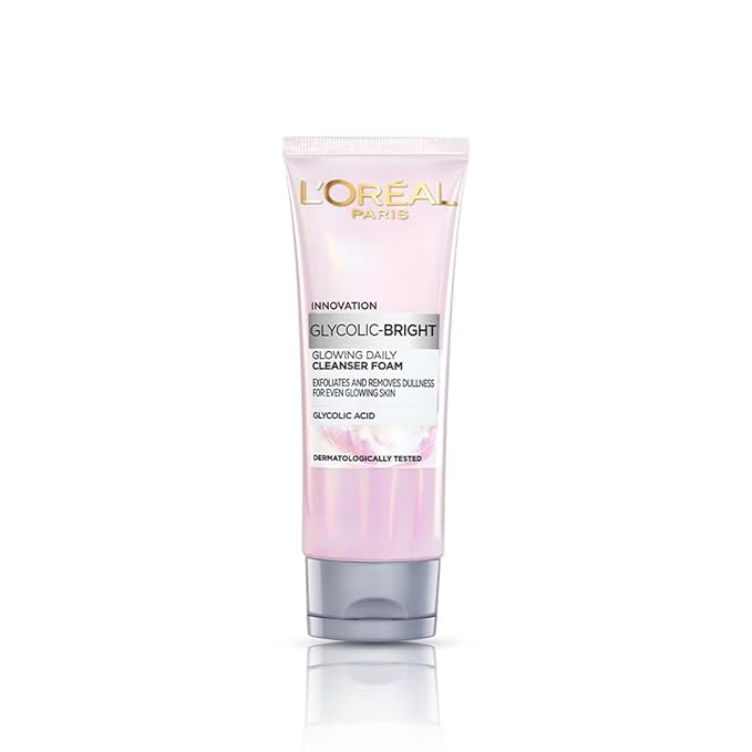 Loreal Paris Glycolic Bright Daily Foaming Facial Cleanser 100ml |Daily Glowing Face Wash for Dull Skin