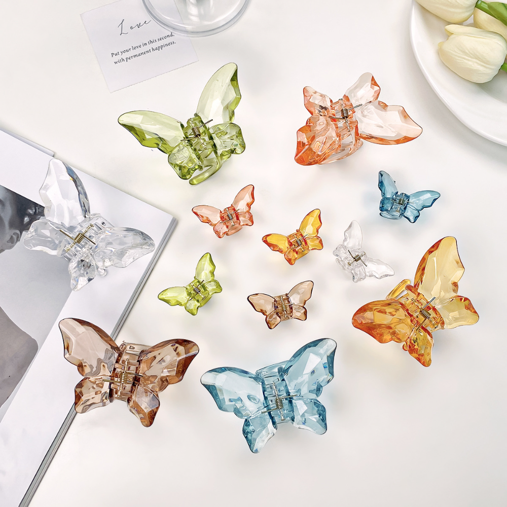 Non-Slip Butterfly Clips Cute 1Pcs Transparent Hair Claw Pink Medium Hair Clips for Women Girls Thick Hair Thin Hair Wear