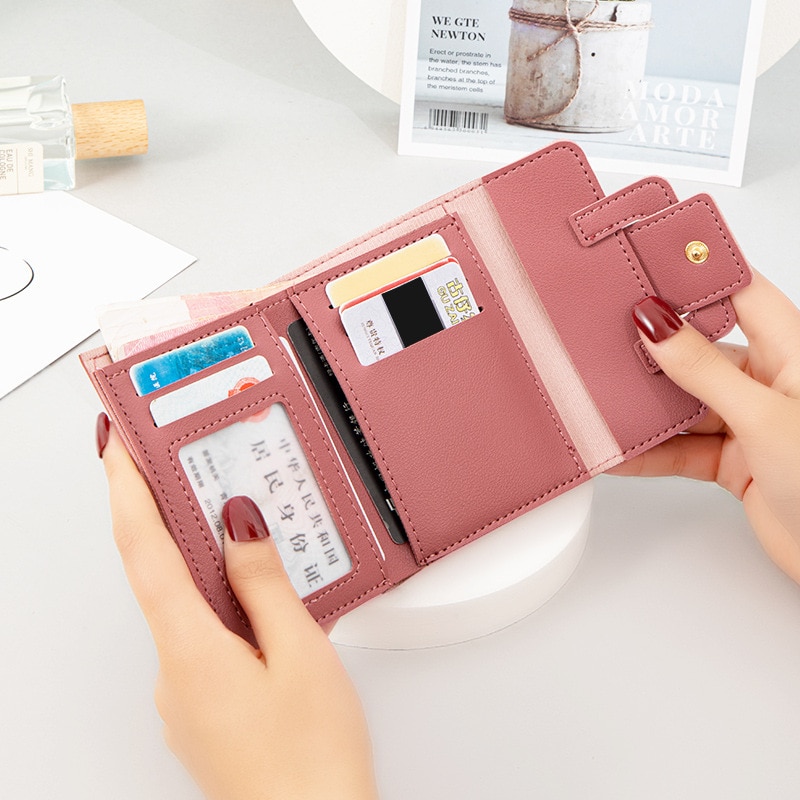HOT Wallet Female Short Section 2022 New Spot Wholesale Student Coin Purse Korean Small Belt Ladies Wallet Card Bag