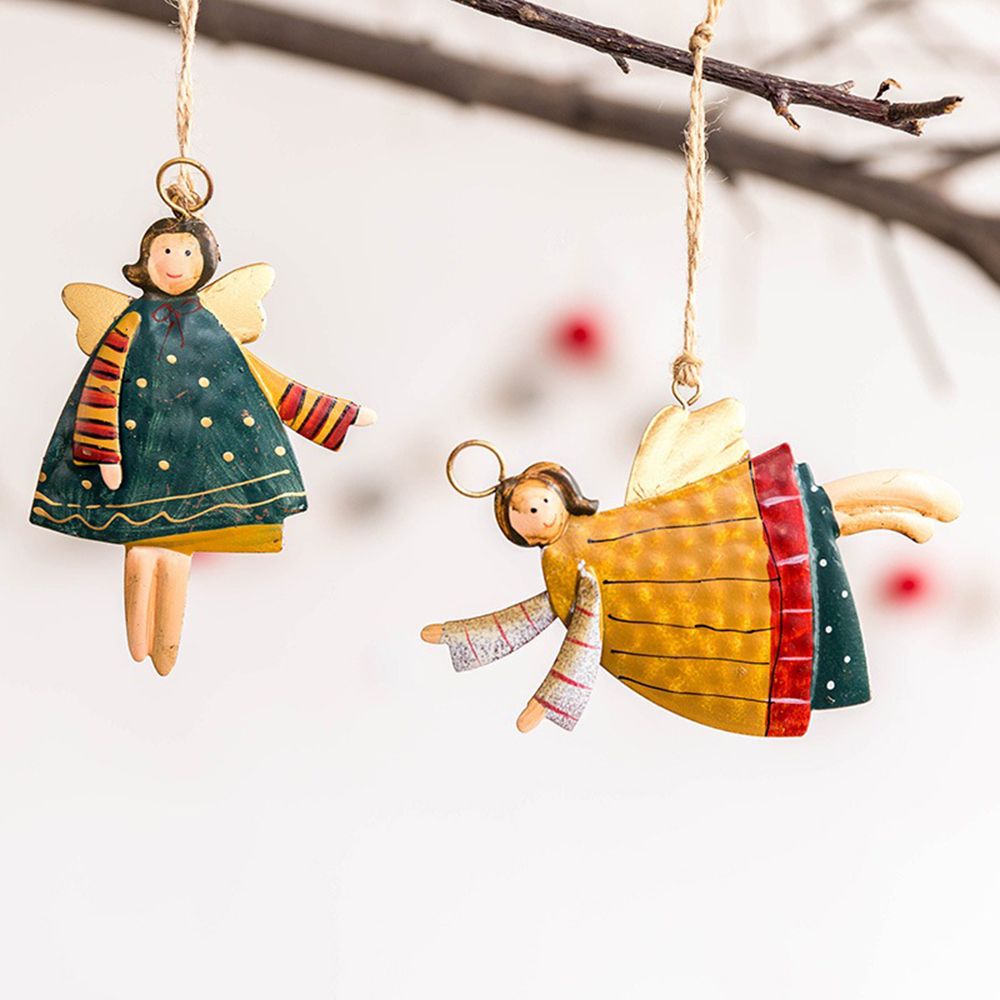 Retro Metal Drop Ornaments Festival Supply Christmas Decorations Hanging Pendants Santa Claus Cartoon Angel