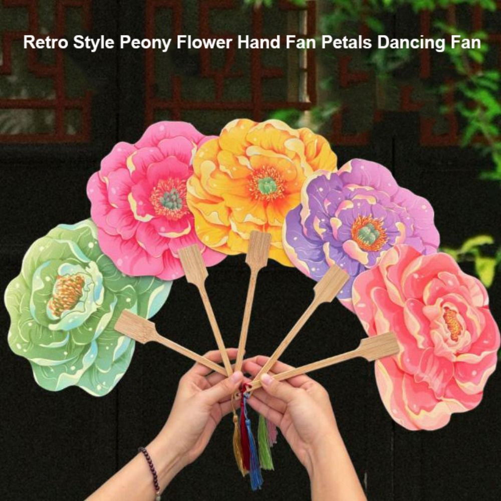 New Retro Style Peony Flower Hand Fan Red/Yellow/Green Petals Club Party Decor Props Dancing Fan Lasrge Yangko Stage Performance Fan Home Decor