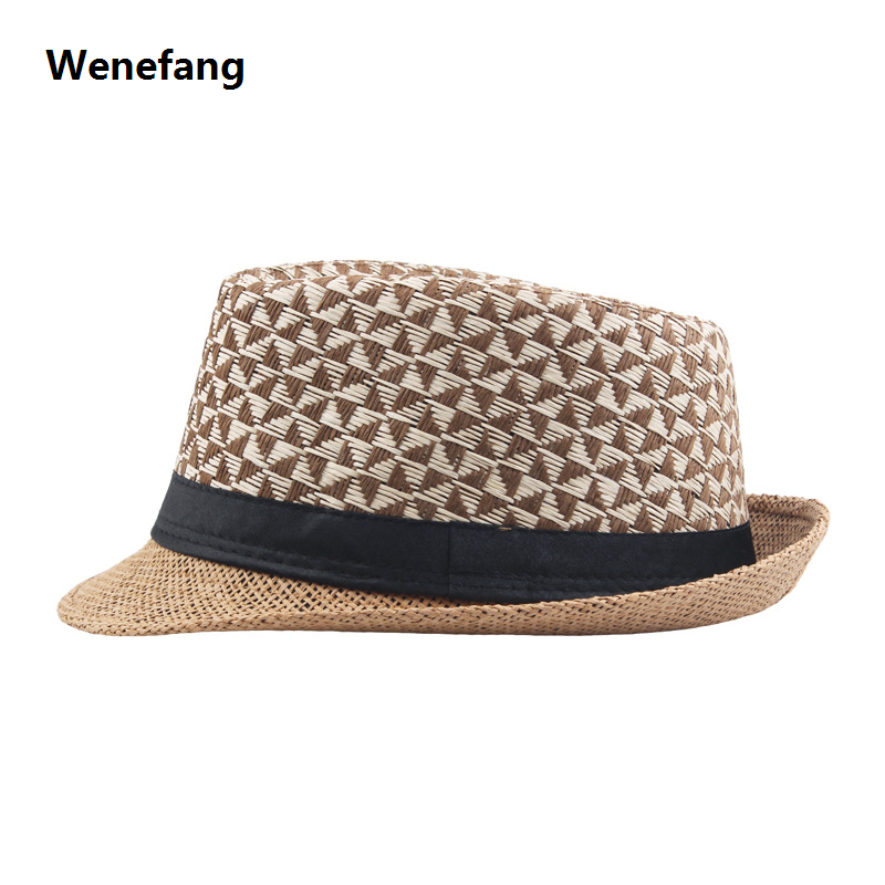 Wenefang Men's Fedoras Summer Straw Hats Straw Paper Woven Top Hats Outdoor Sun hats Selling Curly Jazz Hats Panama Cap