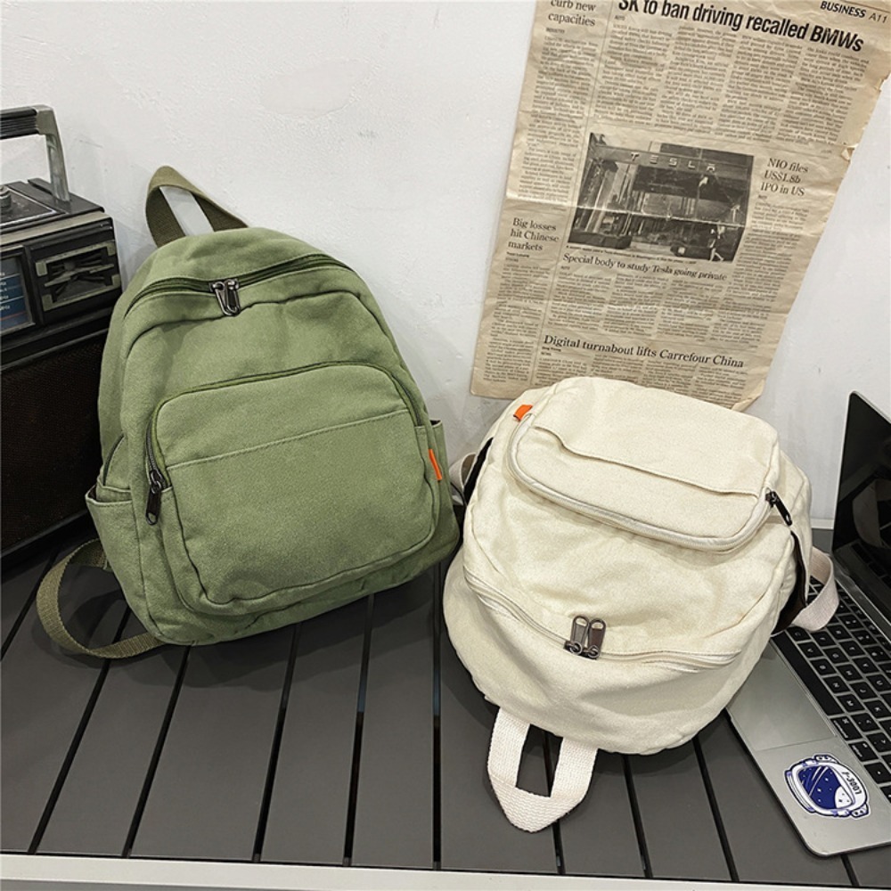 Vintage Solid Color Small Backpack Zipper Canvas School Backpack Korean Style Mini Backpack Men