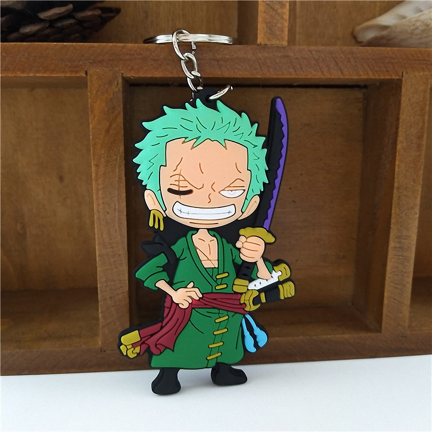 Onepiece Japanese Anime Figure Roronoa Zoro Rubber Double Sided Keychains keyring