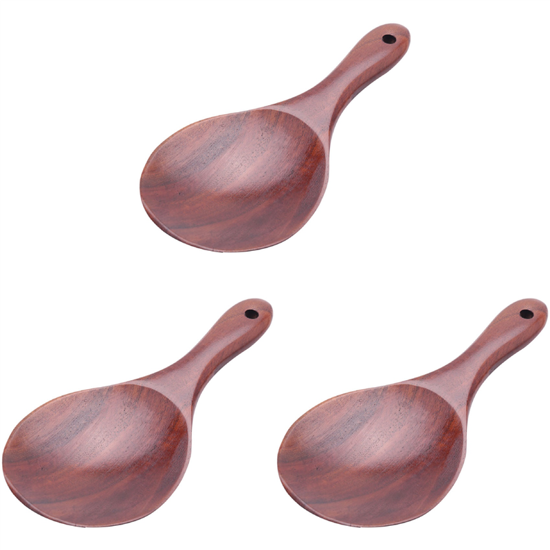 FORIDE 3X Teak Wood Spoon Natural Solid Wood Rice Spoon Wooden Rice Paddle Serving Spoon Wooden Kitchen Utensils