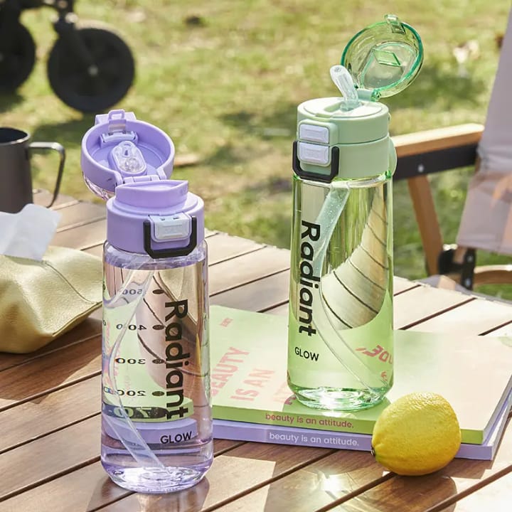 Portable Double Drinking Sports Water Bottle Elastic Lid Straw High Temperature Resistant for Summer Outdoor Plastic Drinkware by Asmita Trading