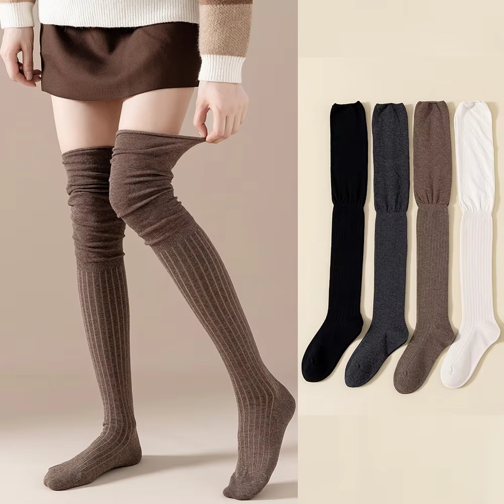 Fashion Pure Cotton Knee-high Socks Solid Color Keep Warm Over Knee Sock Foot Warmers Fall Winter