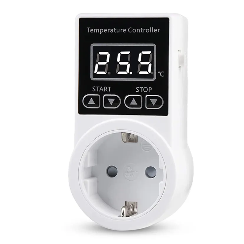 1PCS Thermostat Socket with Sensor, Digital Temperature Controller Socket, Waterproof Temperature Switch EU Plug