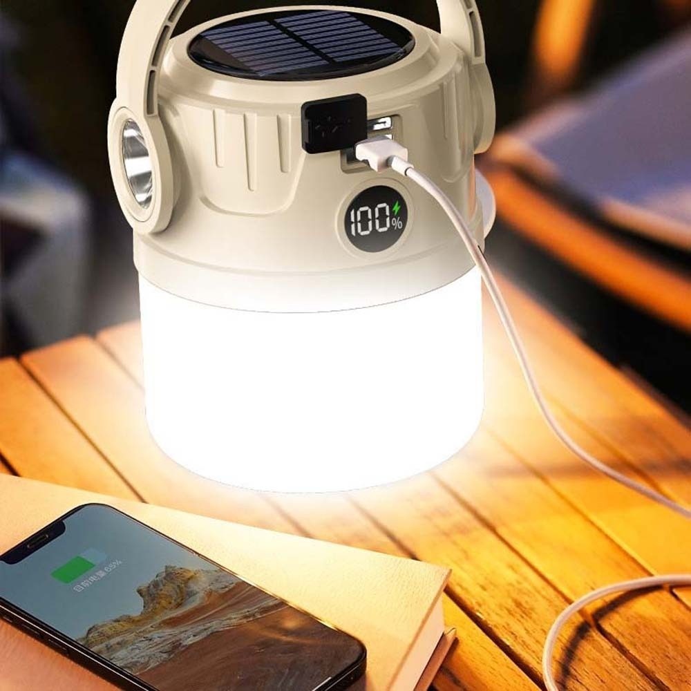 Portable Portable Solar Camping Light Dimmable with Output Beige Tent Lamp LED 1200mAh Battery Hanging Lights Outdoor