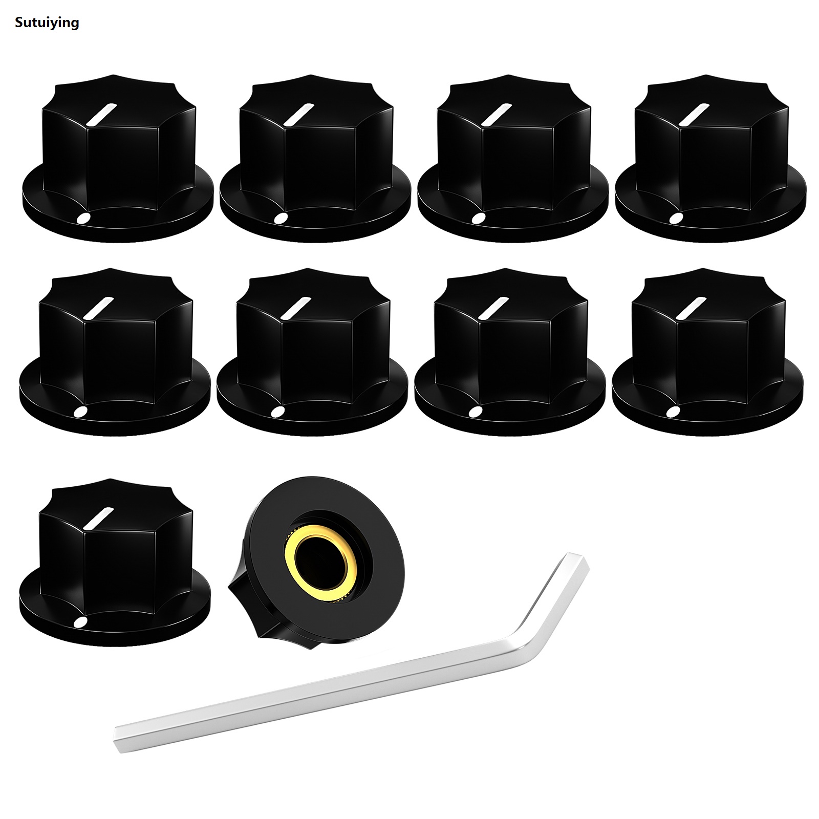 Sutuiying DAIERBUMP 10PCS 6.35MM Potentiometer Knob Guitar AMP Amplifier Knob Black Volume Control Knob For Electric Guitar Pedal