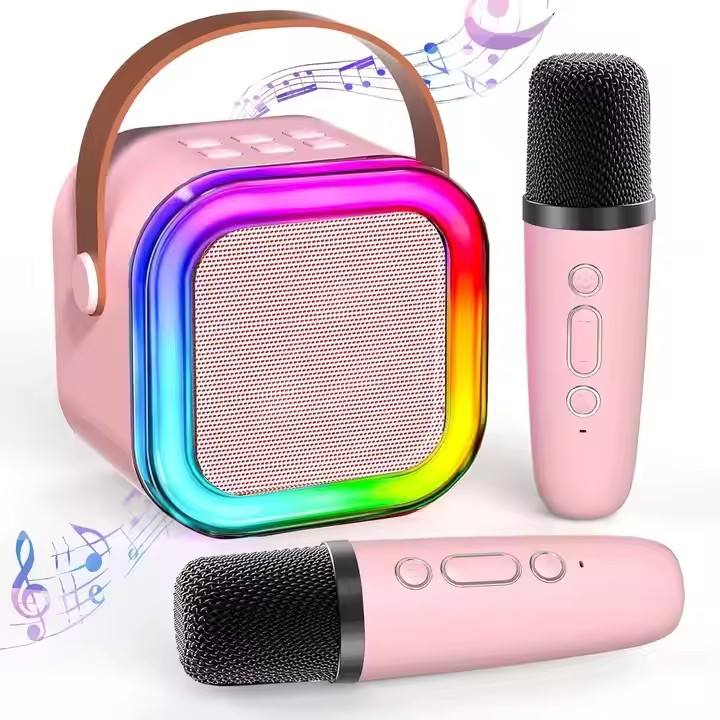 K12 Portable Bluetooth 5.3 Karaoke Speaker - 1-2 Wireless Microphones, RGB LED, Rechargeable PA, USB/TF, KTV Music Player for Kids & Home Party