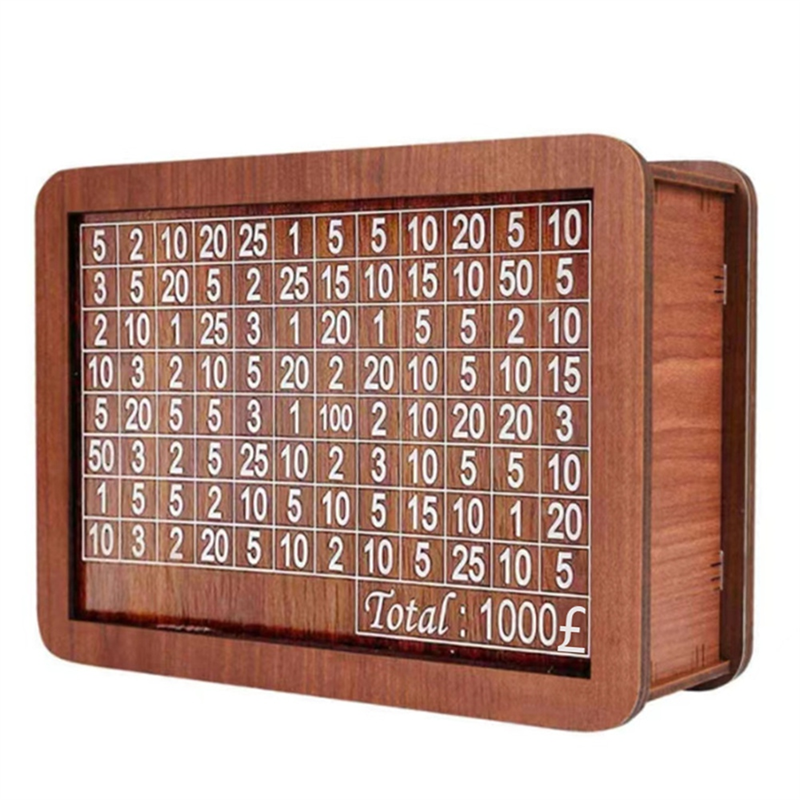 Wooden Piggy Bank for Adult Kids, Money Box with Counter, Money Saving Tin, Reusable Money Box with Counting Target -E