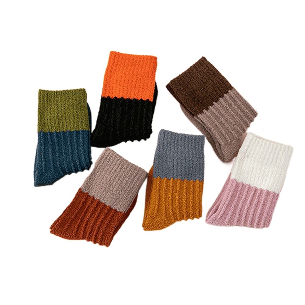 Warm Elastic Children Autumn Winter Gifts Indoor Socks Patchwork Color Striped Socks Mid Tube Socks Socks Floor Socks