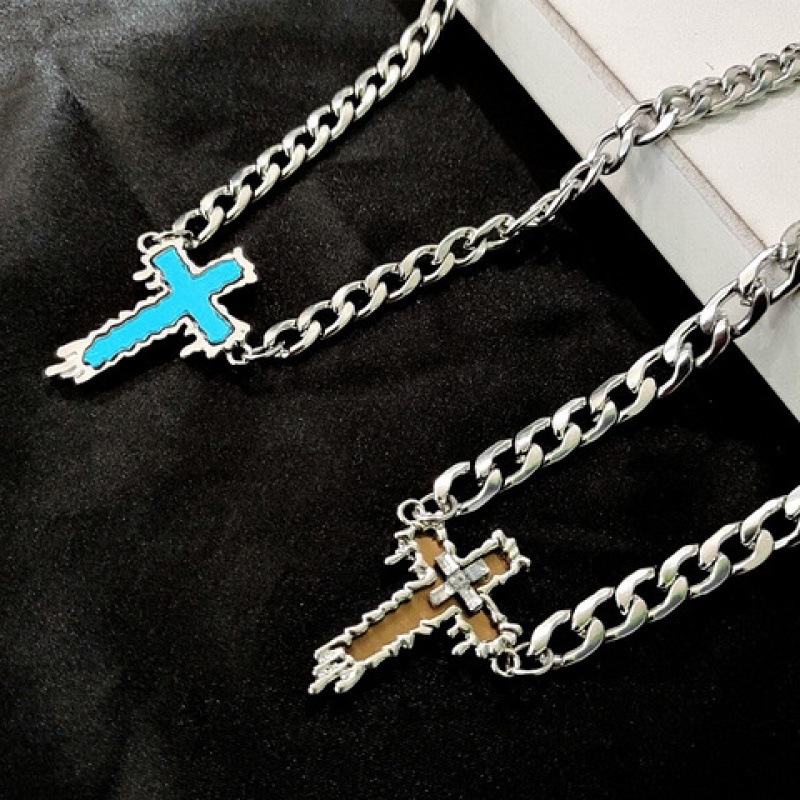 【New arrival】High Street Trendy Hip Hop Mirror Trendy Clavicle Chain High-grade Sense Brown Necklace Design Men's Niche Yuppies Handsome Fashion Cross