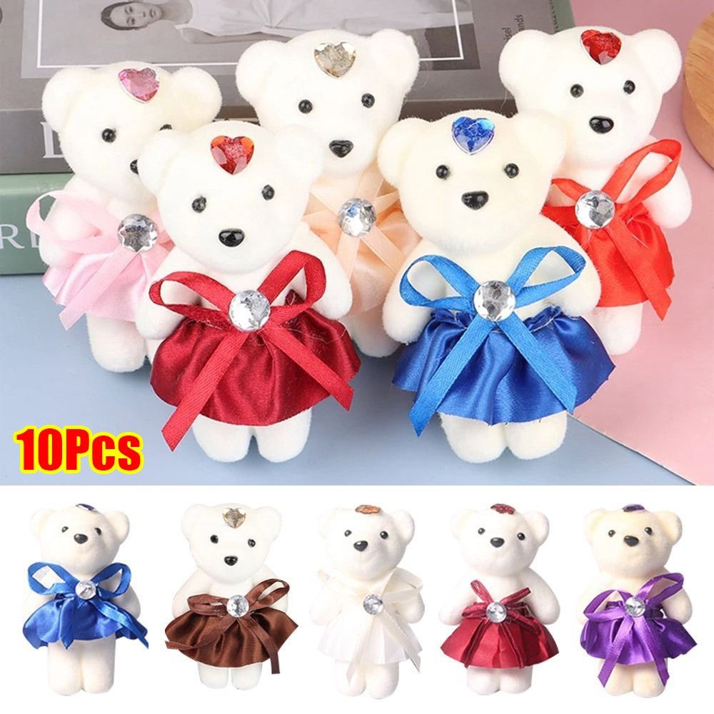 10Pcs/Set New Cartoon Bear Doll Cute Soft Bear Bouquet Accessories Creative Mini Plush Toys Graduation Valentine's Day