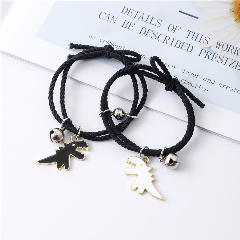 designs】Black and White Dinosaur Bracelet for Women Couple Bracelet Pair for Boyfriend Leather Magnets to attract Bracelet Gift for Women