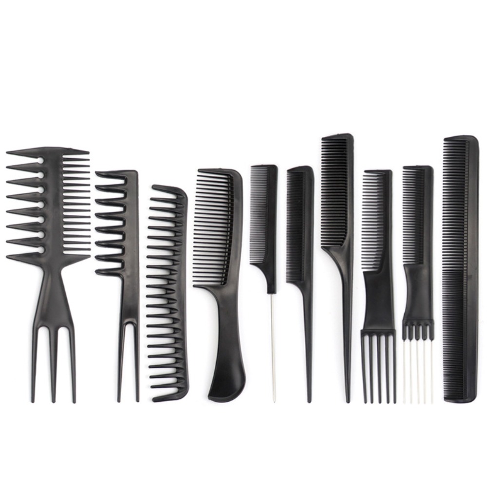 10pcs New Black Hair Styling Comb Set Professional Salon Hair Combs Hair Care Barbers Hairdressing Brush Men