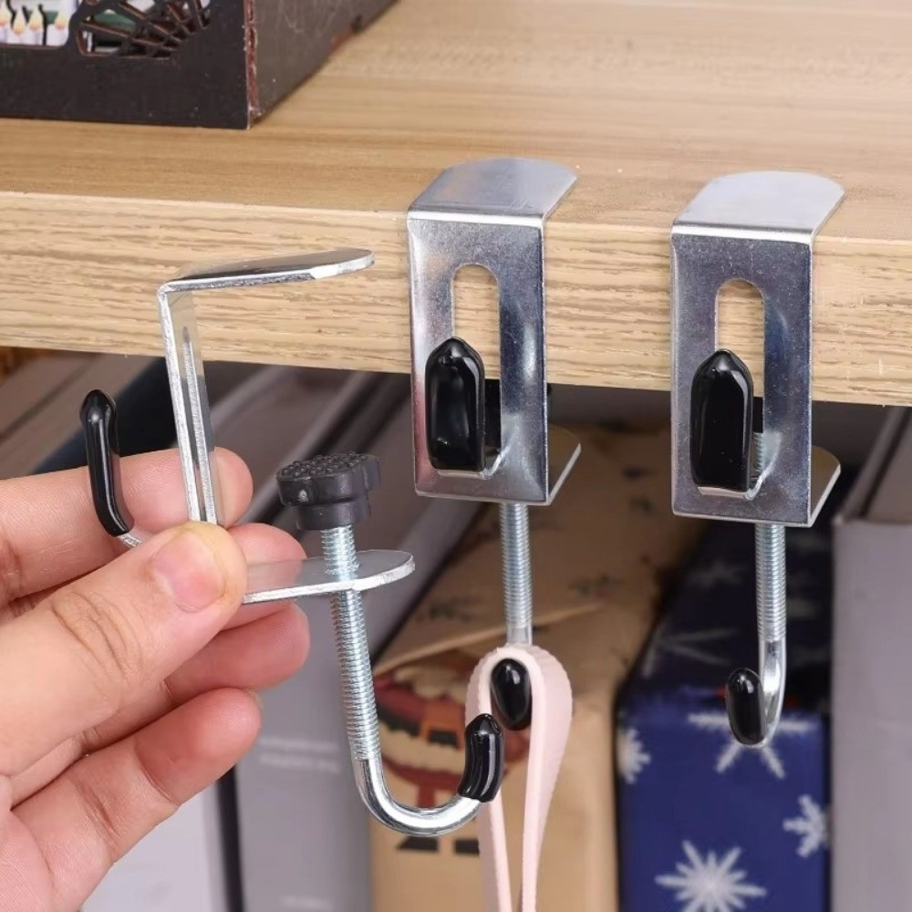 2pcs Portable Adjustable Desk Edge Hook Detachable Punch-free Backpack Hook Double Hook Office Desktop Edge