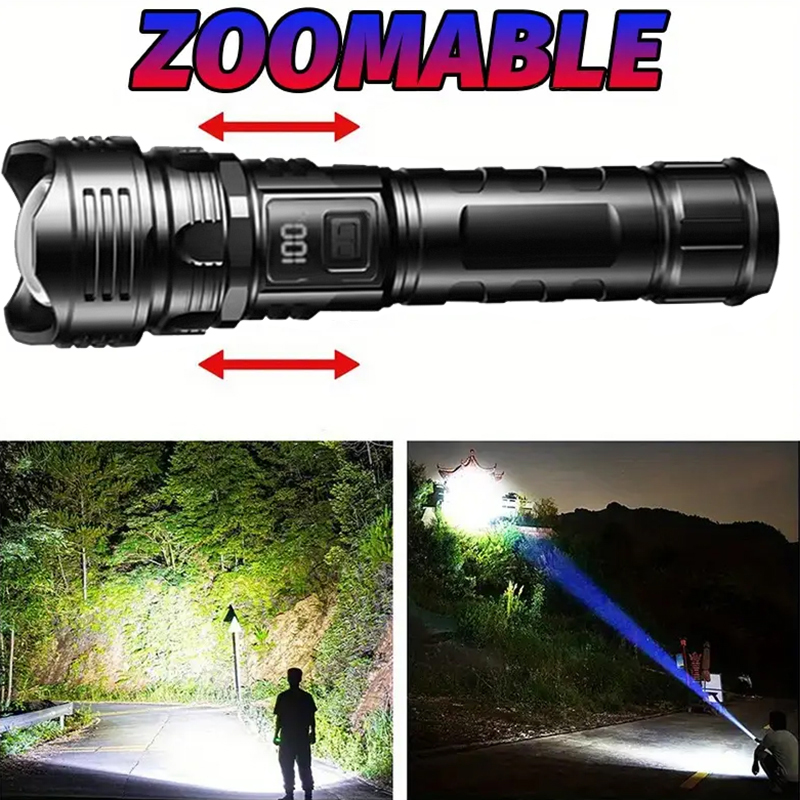 Luxury Powerful Led Flashlight Super Bright Tactical Torch Light Emergency Spotlights Telescopic Zoom Lantern Built-in Battery