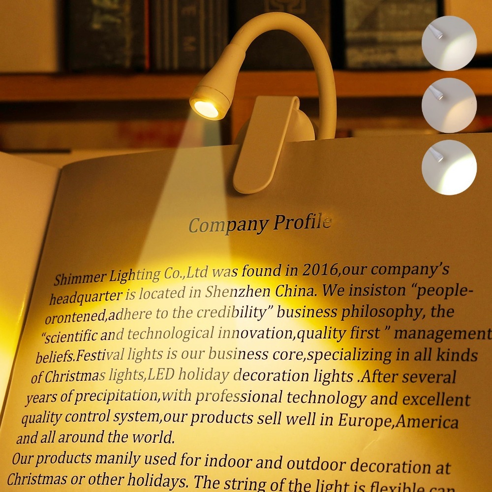 360° Flip Adjustable Clip Mini LED Book Light 3 Color ABS Shell Night Light Rechargeable Portable Eye Protection Lamp Desk