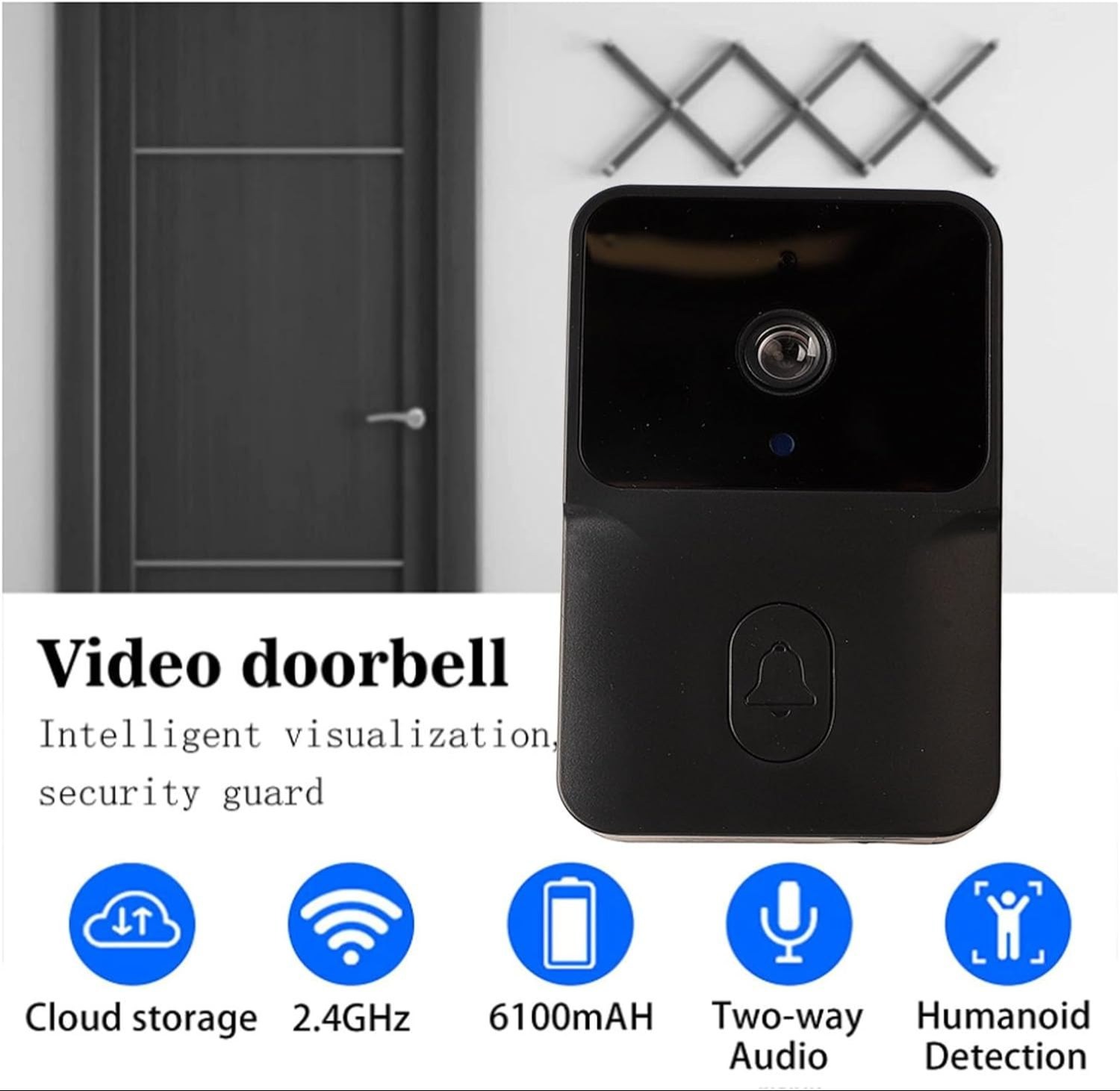 Mini Smart Video Doorbell with Cloud Storage, Night Vision, Motion Detection, Two-Way Audio, Long Battery Life, WiFi Compatibility, Smartphone Notifications & Snapshot Capture - Compact Wireless Security Doorbell Camera.