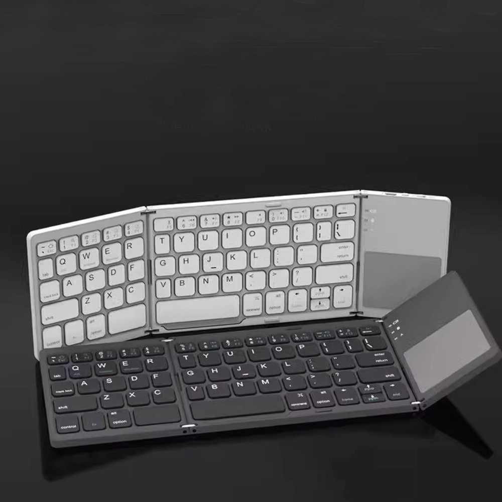 Portable Dual Bluetooth 5.1 Foldable Wireless Keyboard 3-Folding Design Touchpad Included Bluetooth Keyboard Numeric Keypad Compact Size Mini Keyboard for Windows, Android, iOS systems Mobile Work