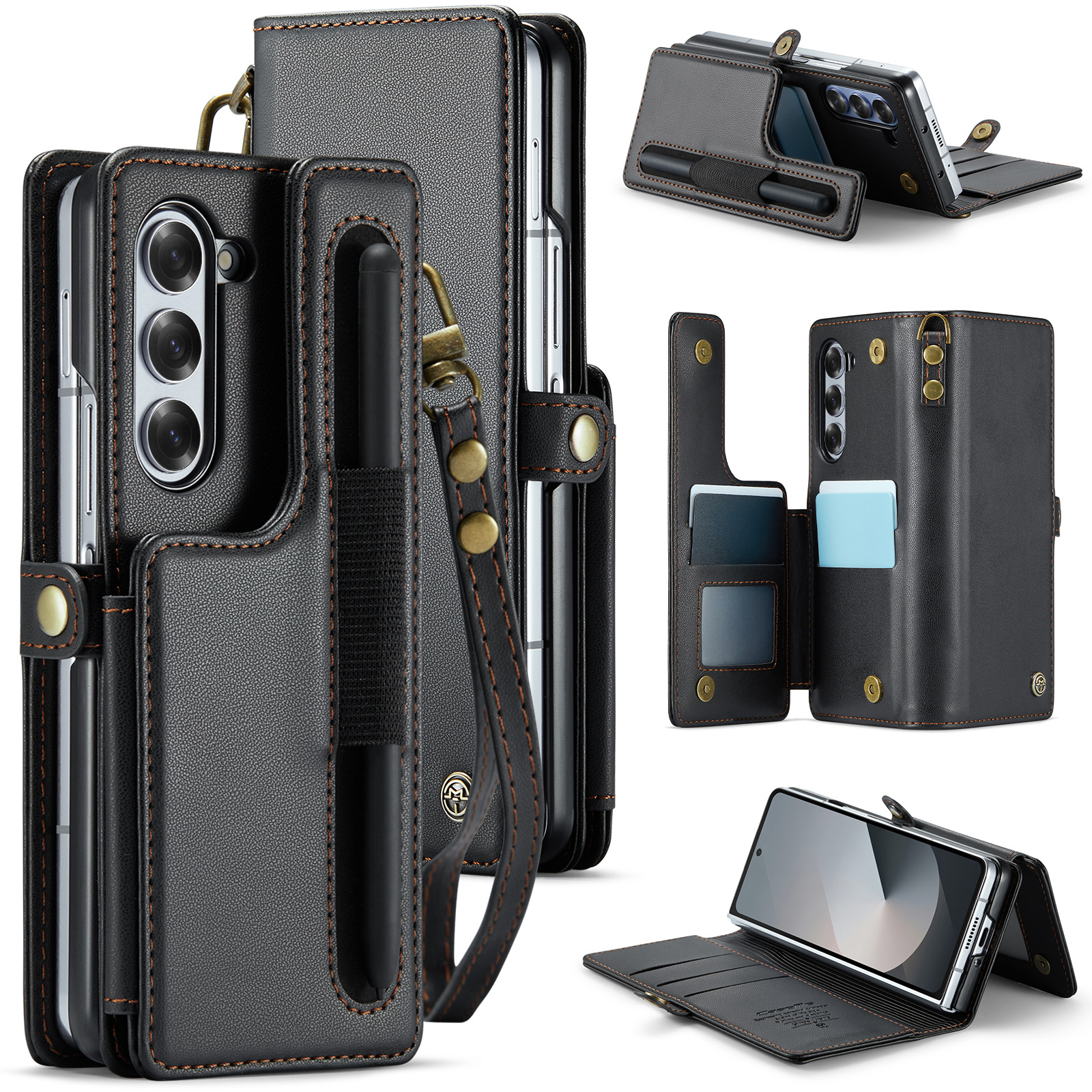 HOCE Wallet Type Phone Case For Samsung Galaxy Z Fold 7 Case Flip Wallet Card Insert Leather Foldable Multifunctional Cover