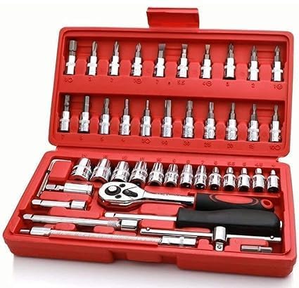 46 In 1 Pcs Tool Kit & Screwdriver And Socket Set, Hand Tool Kit Wrench Set Multi Purpose Combination Tool
