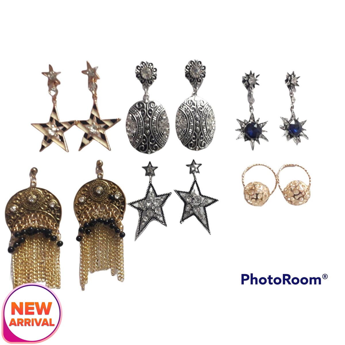 Combo Of 6 Gold & Silver Plated Earrings Set Studded With Artificial Stones