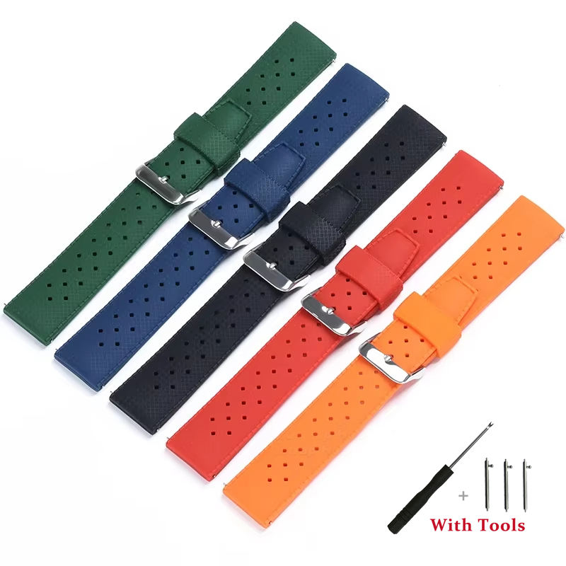 Tropic Silicone Watch Strap for for Watch Bands 20mm 22mm Quick Release Butterfly Buckle Soft Belt