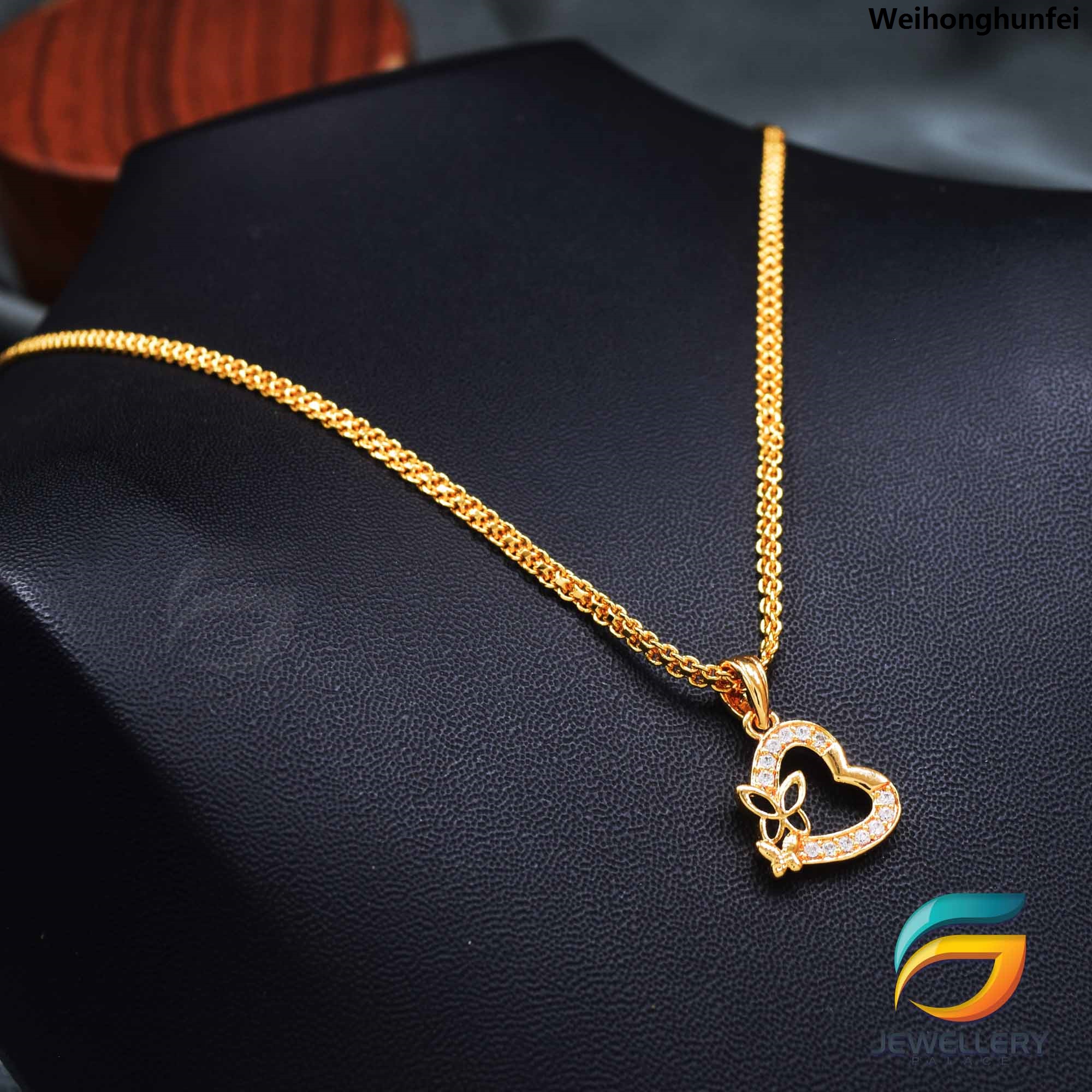 WeihonghunfeiFifty percent discount Gold Plated Chain With Pendant 18/24 inch 02MM Fox Chain with Box Theme Pendant Necklace for Ladies Girl