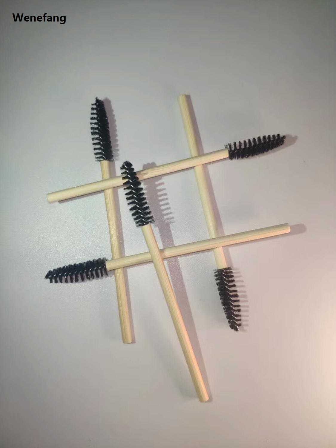 Wenefang 50 Pcs ECO Friendly Bamboo Stick Black Nylon Mascara Wands Eyelash Brush Disposable Lash Wands