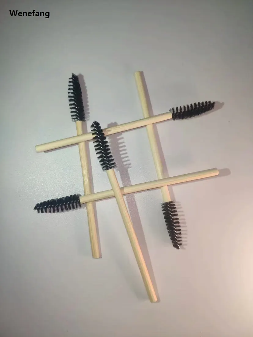 Wenefang 50 Pcs ECO Friendly Bamboo Stick Black Nylon Mascara Wands Eyelash Brush Disposable Lash Wands