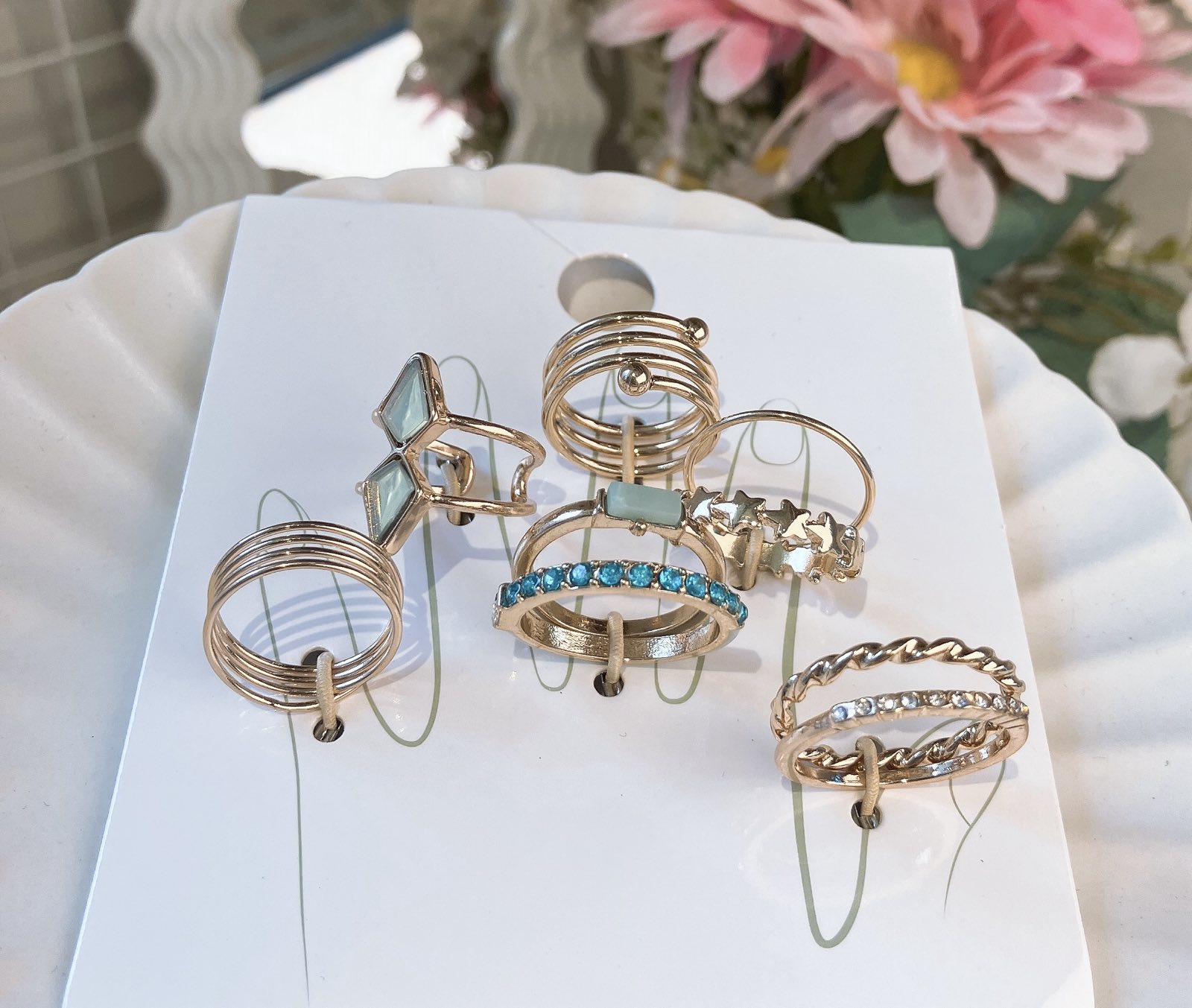 Masala Beads 9 Pieces Bohemian Boho Trendy Set Ring For Women Multi-Size Fashionable Trendy Finger Rings Set Jewelry Accessories Girls Gift