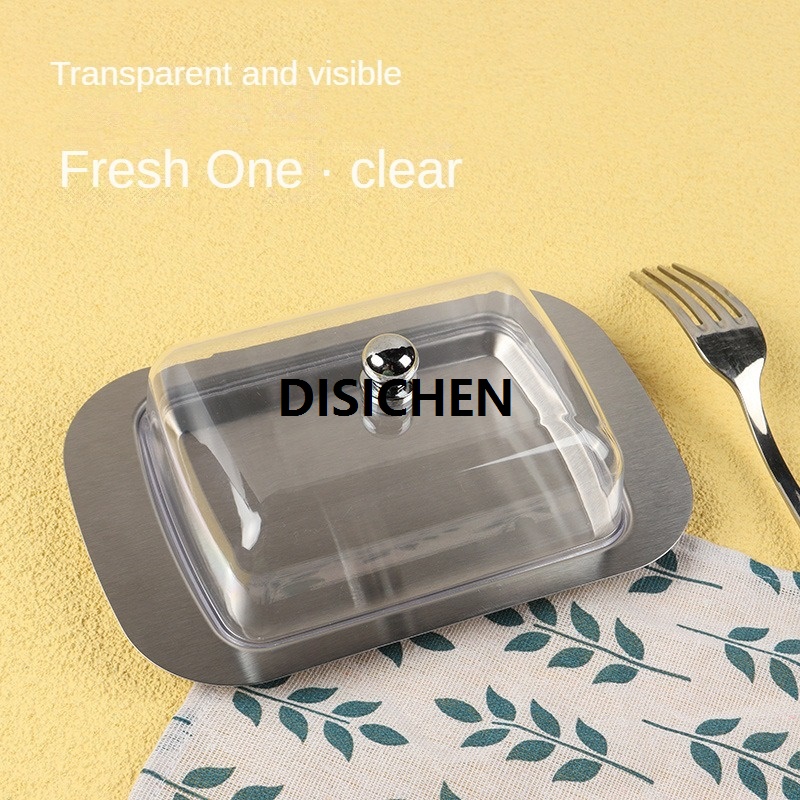 DISICHEN 1 Pcs Stainless Steel Butter Dish with Plastic Lid Bread Dessert Plate Cheese Storage Keeper Tray Kitchen Tools Butter Plates Affordable