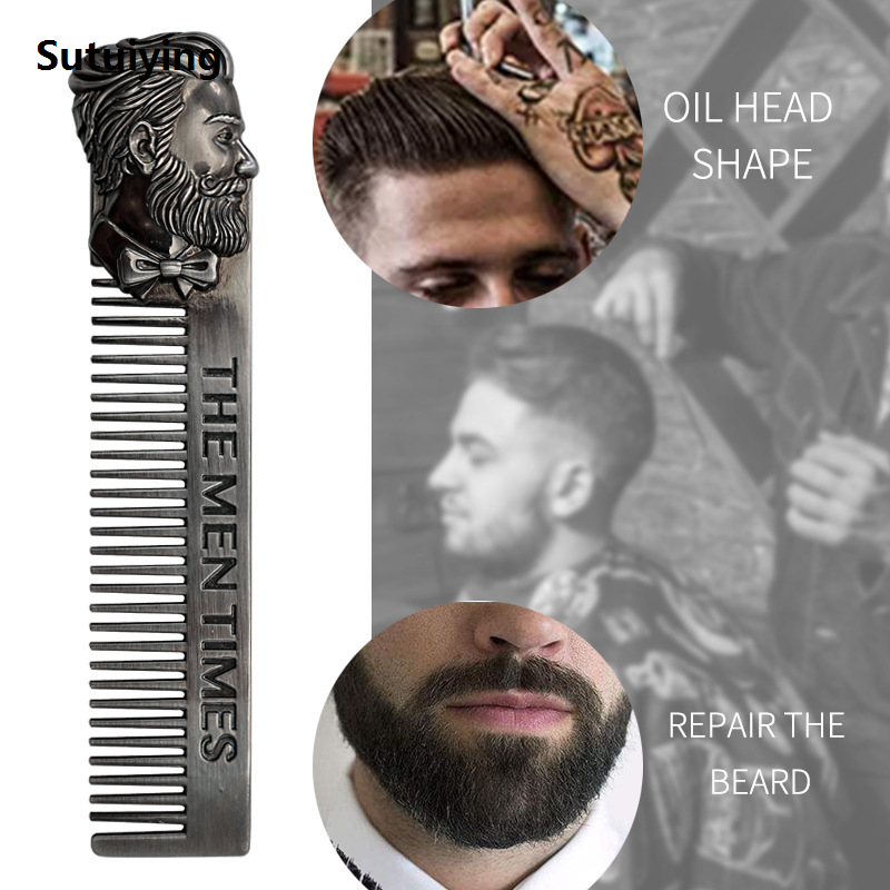 Sutuiying Stainless Steel Beard Comb for Men - Portable Mustache Beard High Quality Grooming Tool, Hair Styling Comb for Barbershop Home Use