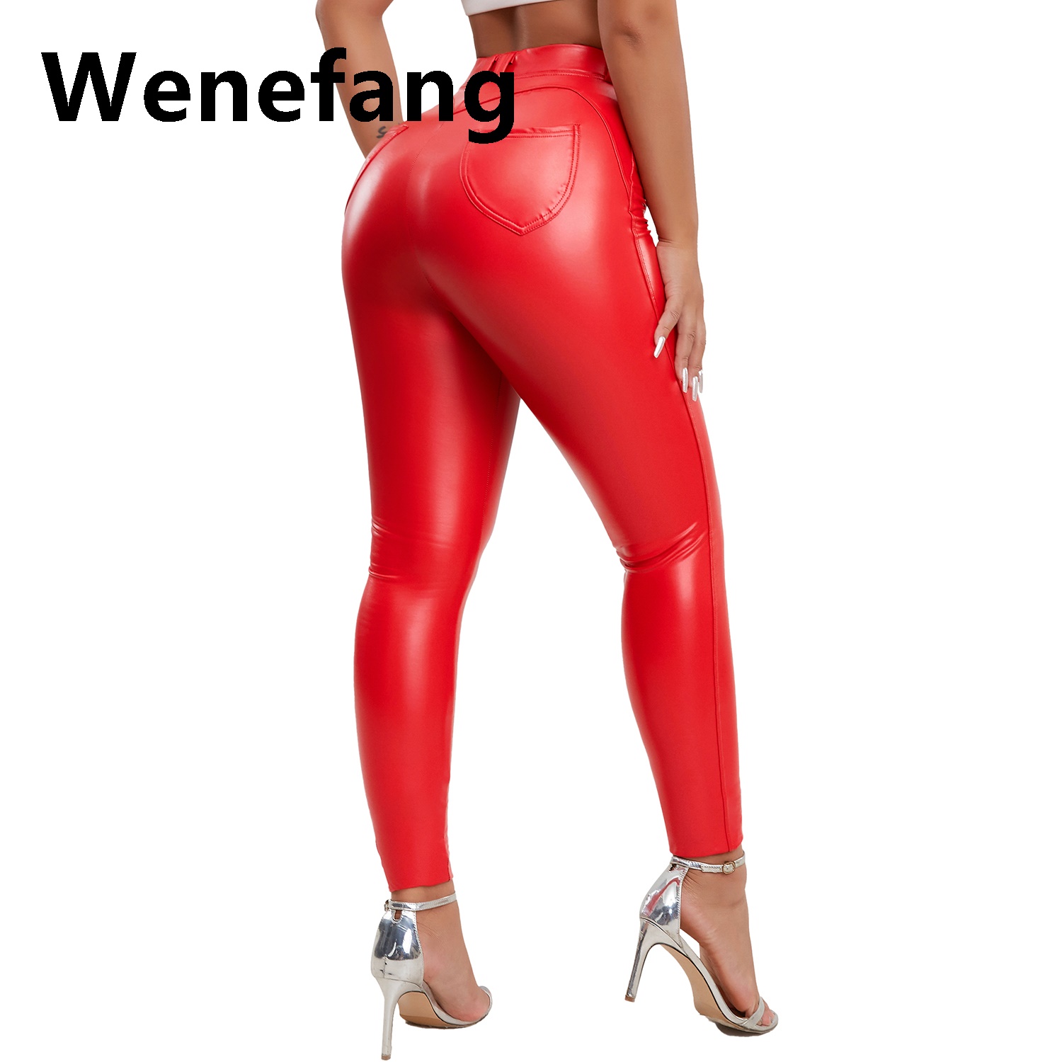 Wenefang Fashion Faux Leather Pants Women High Waist Pu Leggings Thin Velvet Original Trousers with Pockets Autumn Winter Female Clothing New