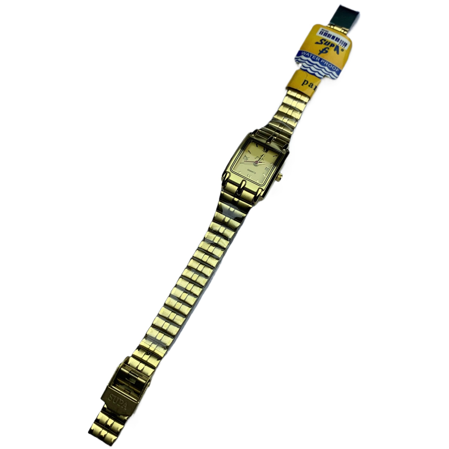 New Attractive Square Gold Dial Stainless Steel Gold Chain Fashionable Waterproof Watch For Men
