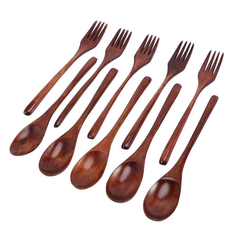 100 Pcs Wooden Spoons Forks Set Wooden Utensil Set Reusable Natural Wood Flatware Set for Cooking Stirring Eating