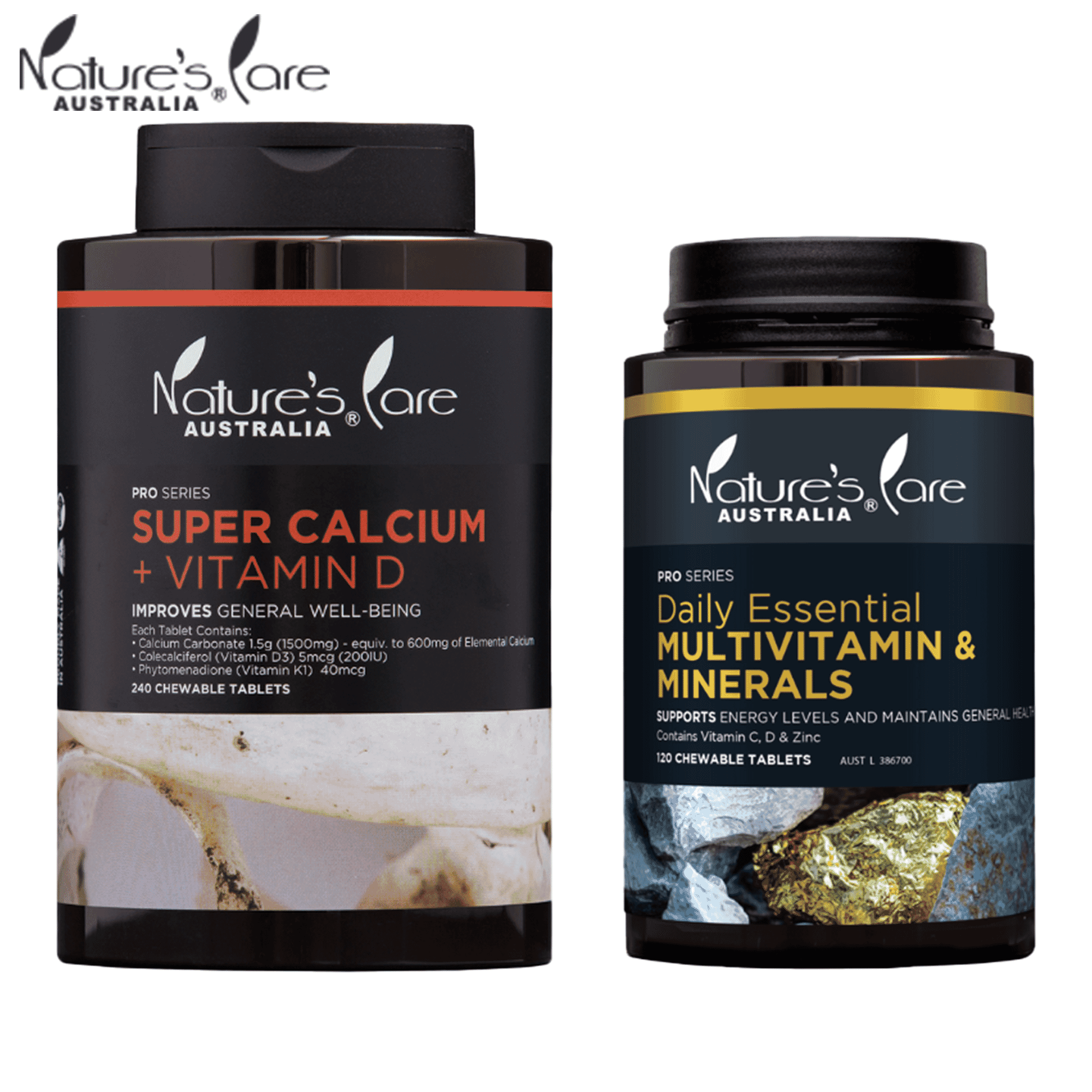 Nature's Care Super Calcium + Vitamin D Chewable & , 240 Tablets & Multivitamin 120 Tablets