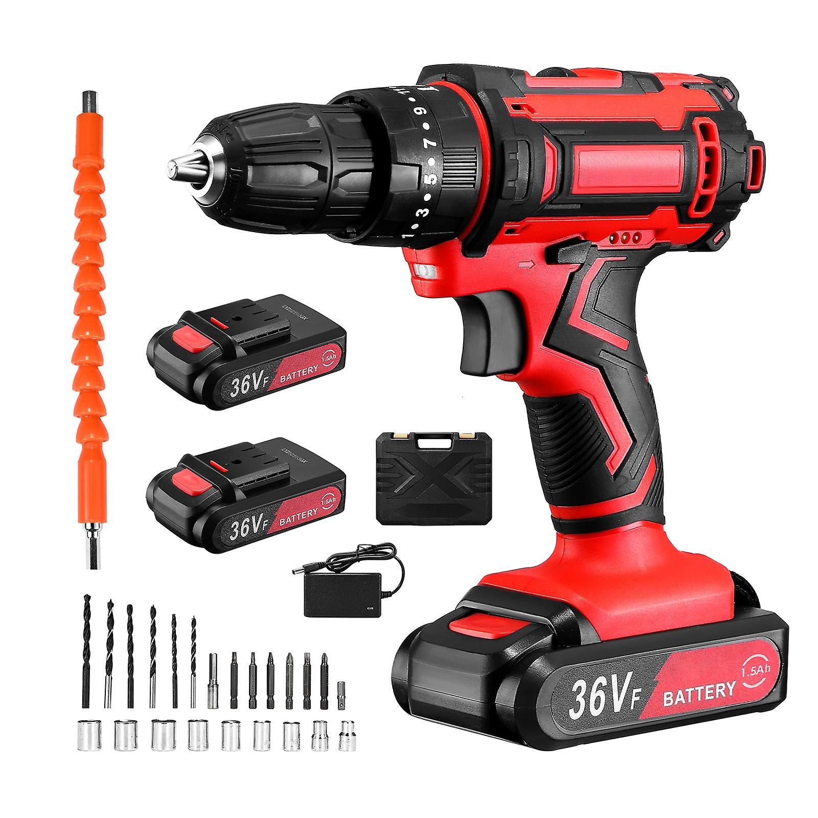 Cordless driver Drill 36V With Two batteries One Charger High Durability Impact Battery