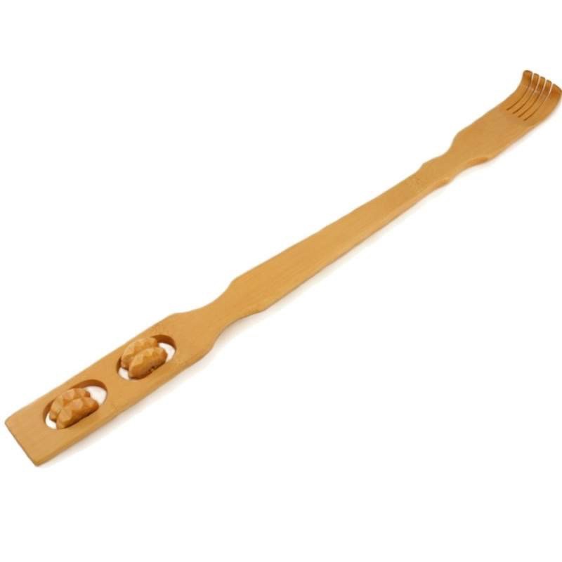 Handheld Bamboo Massager Back Scratcher with Rotating Rollers