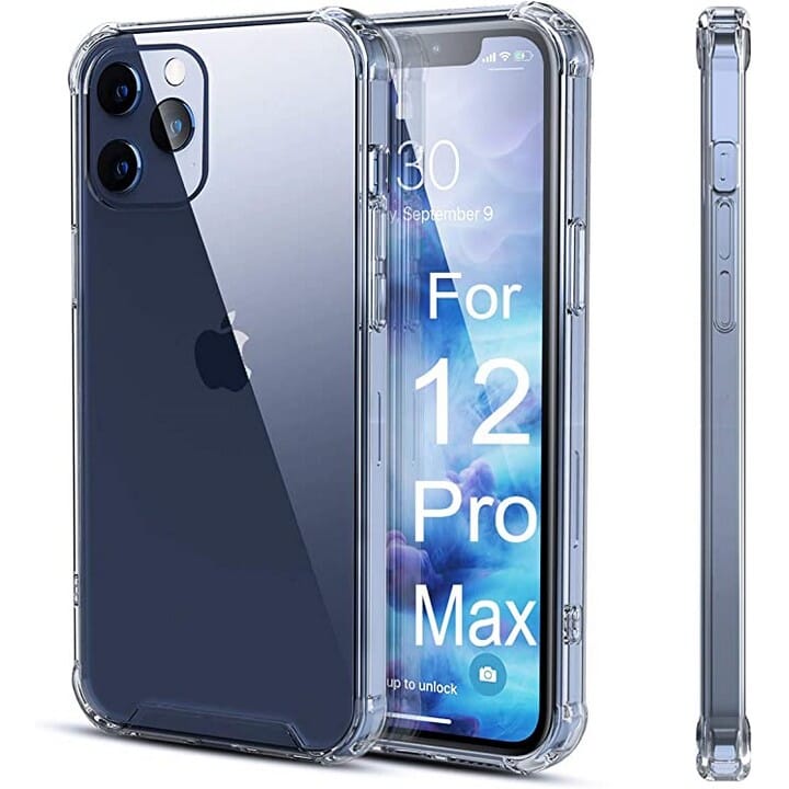 iPhone 12 Pro MAX, Clear Slim Fit Hard Back Soft Silicone TPU Bumper Transparent Cover