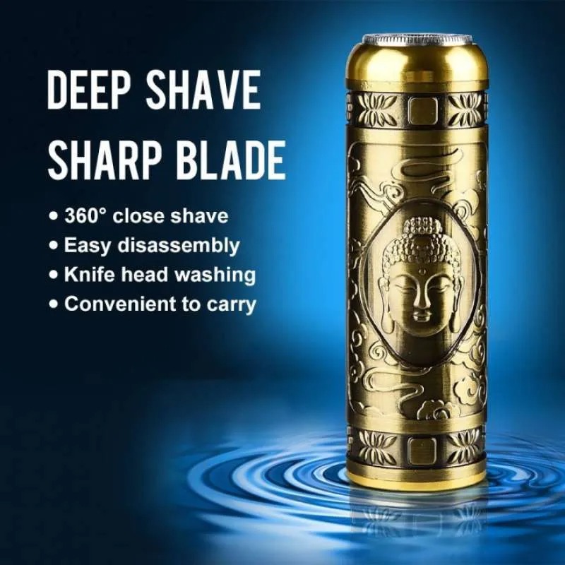 Razor Shaver Electric Vintage Shaver Razor USB Rechargeable Buddha Design Engraved Metal Body