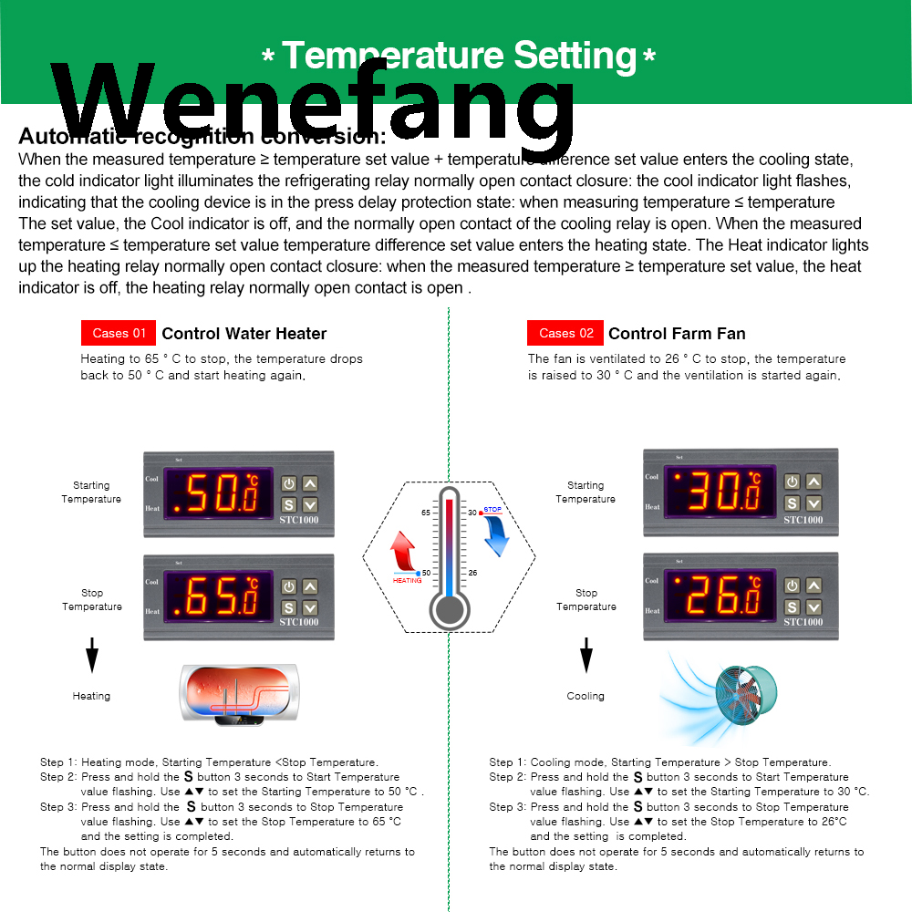 Wenefang STC1000 LED Digital Temperature Controller AC110-220V Relay Thermoregulator Fifty percent discount Thermostat with NTC Sensor for Heater Freezer Fridge
