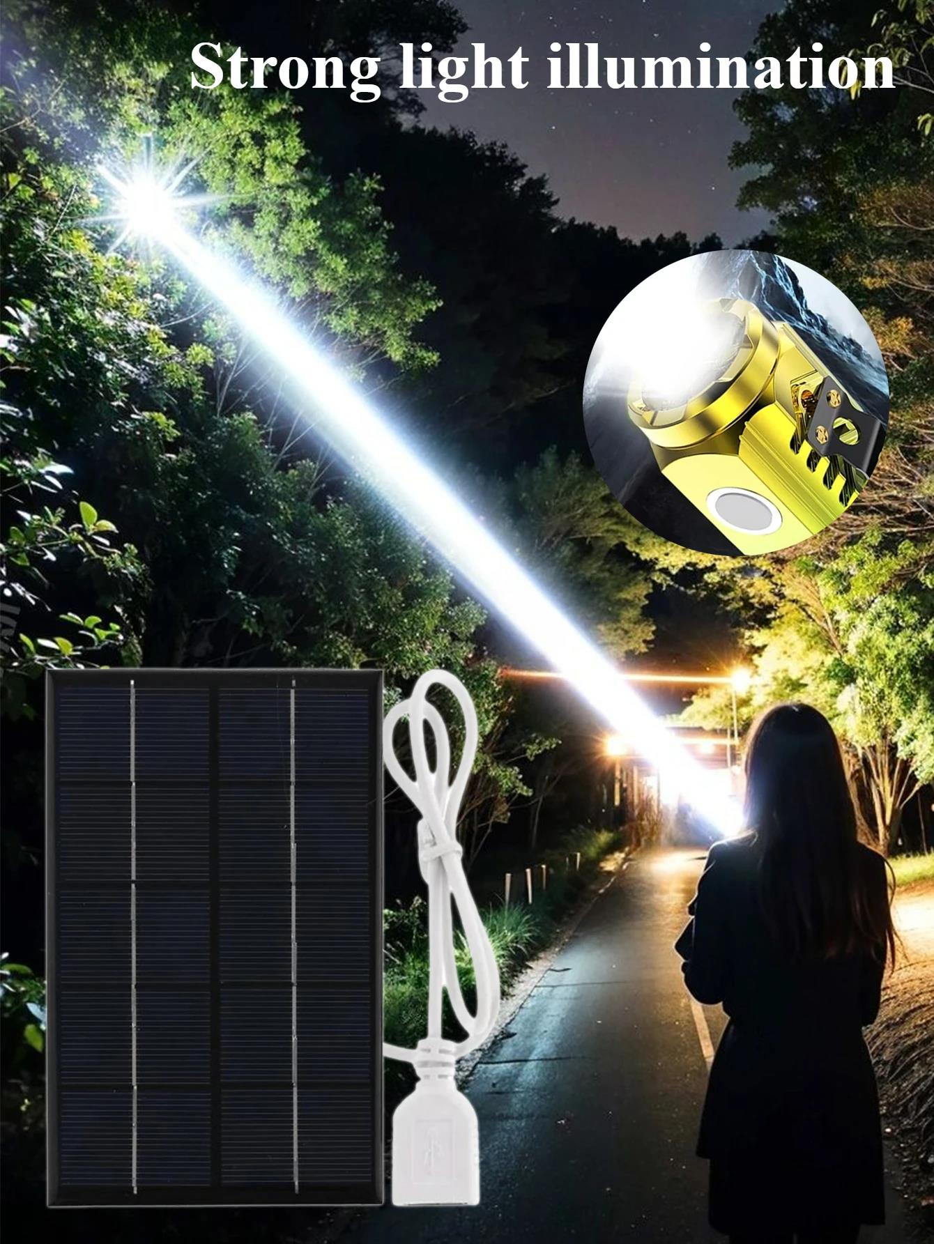Sales promotion Outdoor LED Portable Strong Light Flashlight Mini Three Eyed Monster Multifunctional Magnet Charging Home Light Solar Set
