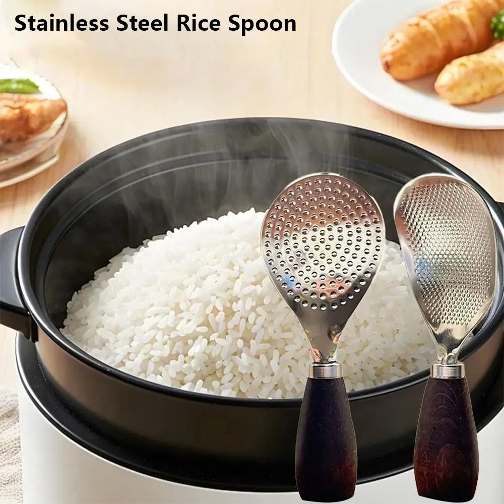 1Pcs New Stainless Steel Rice Spoon Nonstick Zebrawood Wooden Handle Rice Spatula Heat Resistant Anti-scalding Rice Scooper Rice Cooker Use