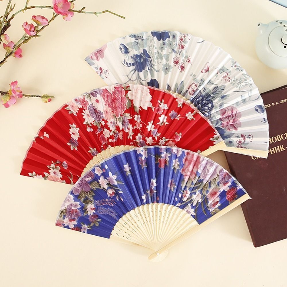 Chinese Style Silk Material Chinese Folding Fan Flower Pattern Bamboo Wood Silk Fan Folding Design Pink Color Hand Fan Gift Giving