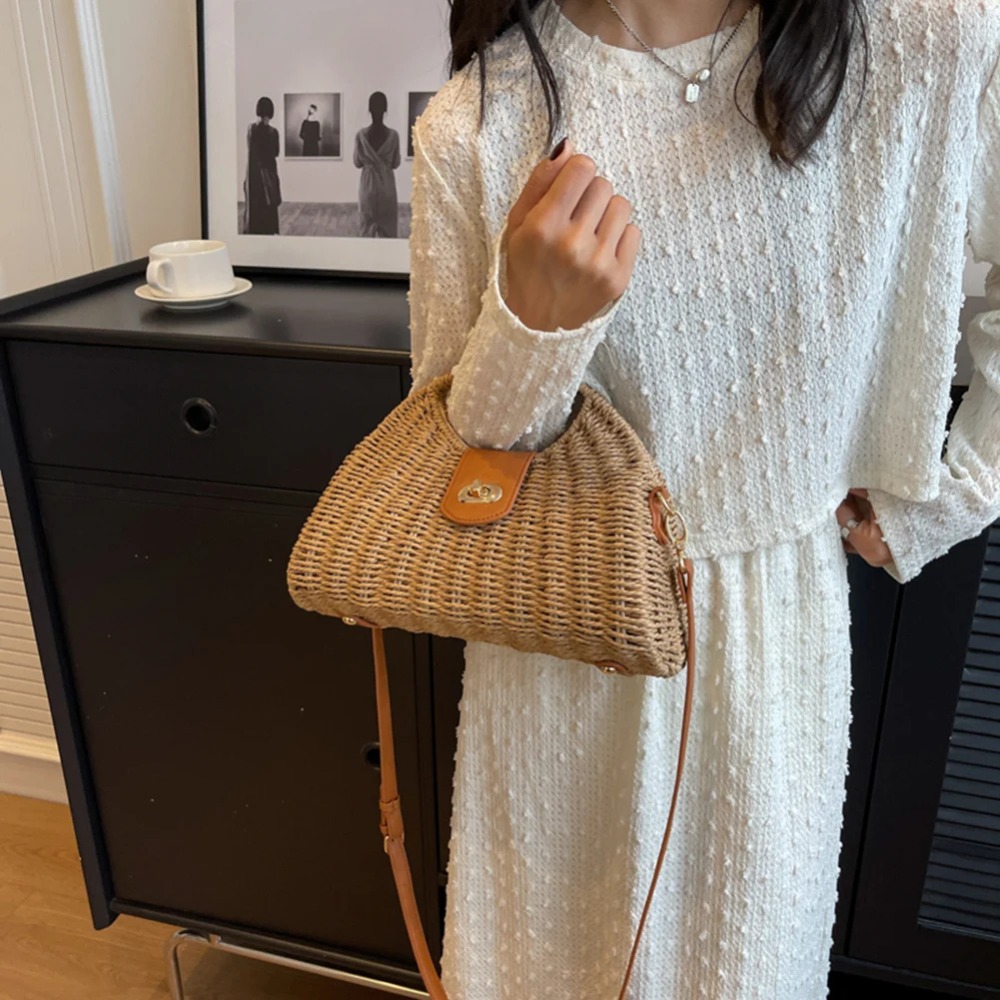 New Handmade Handmade Woven Bag Designer Big Handbag Round Handle Hobo Purse Beach Bag Women
